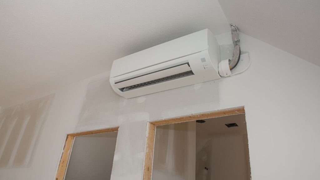 A ductless mini split being installed. 